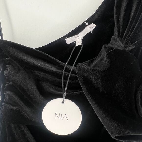 NIA Black Velvet One Shoulder Bodysuit Size Small - Picture 6 of 7